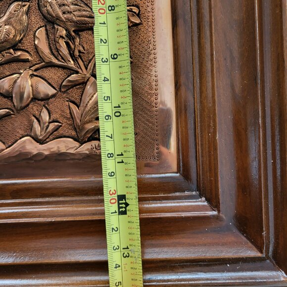 Old Persian Metalwork Handhammered with Relief Birds on Flowers in Khatam Frame - Picture 3 of 6